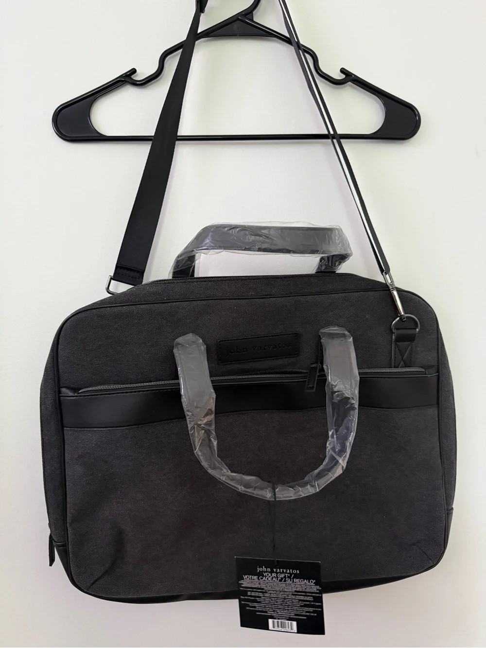 John Varvatos Black Canvas Messenger Bag for Men (parfum)